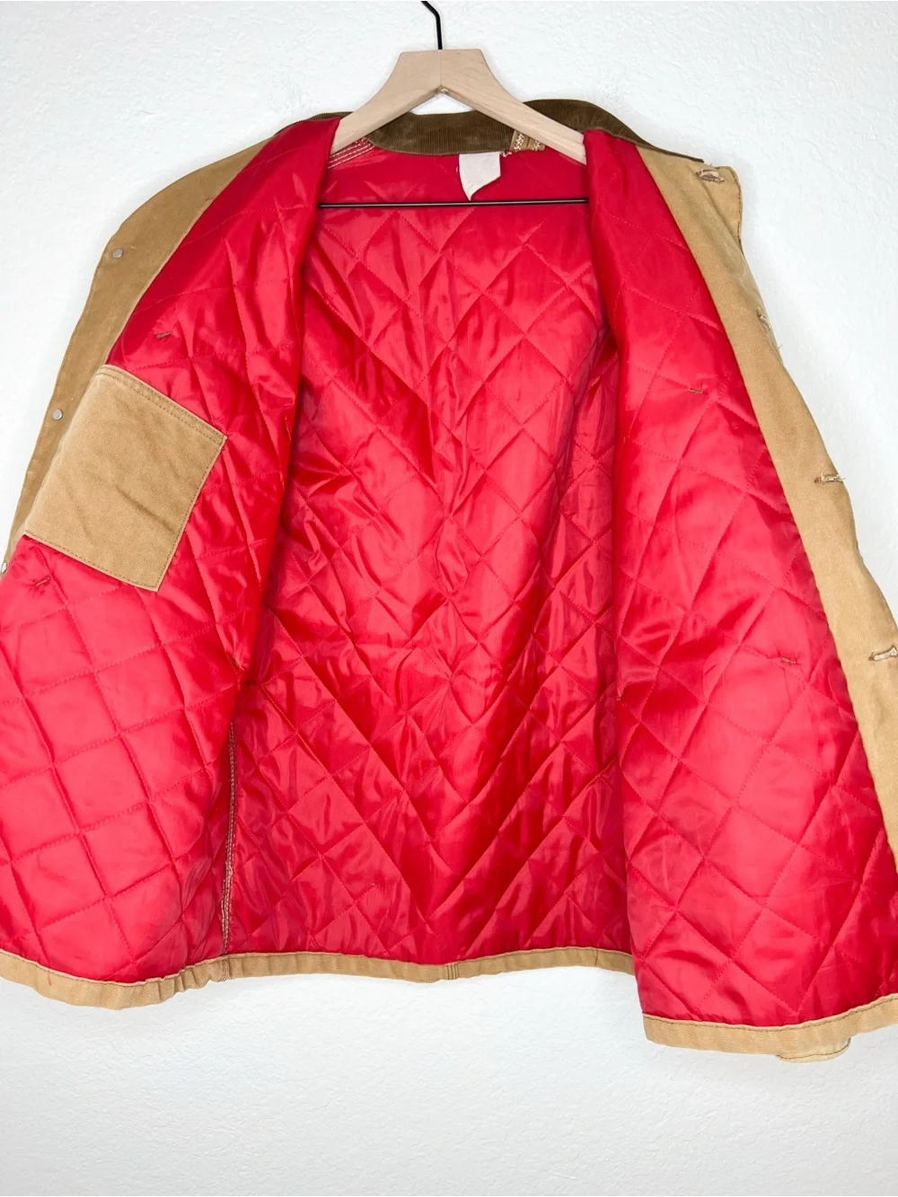 Vintage Carhartt Chore Jacket Barn Tan Duck Canvas Distressed Lined Mens size 44